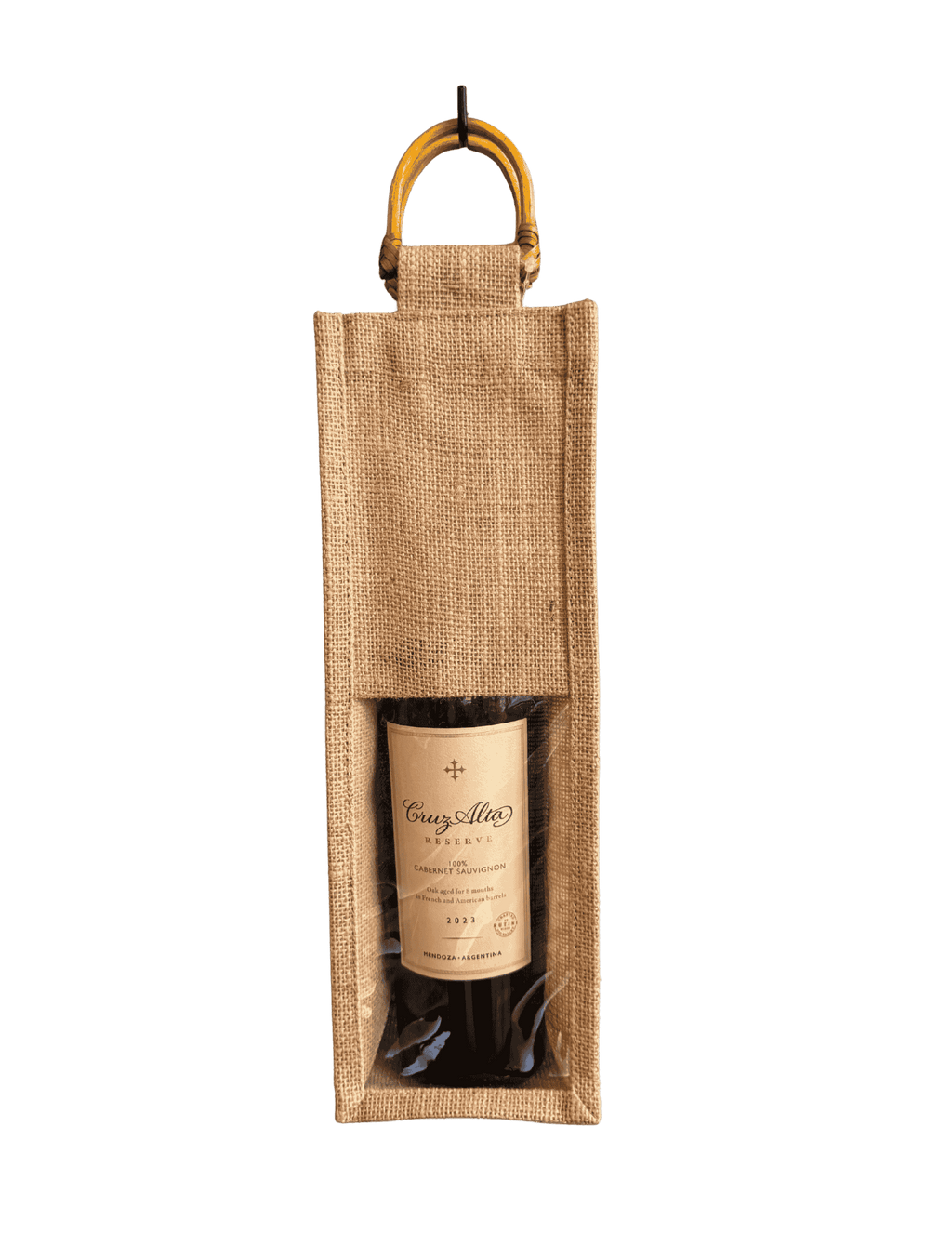 Natural Jute Reusable Wine Bag with Bamboo Handle