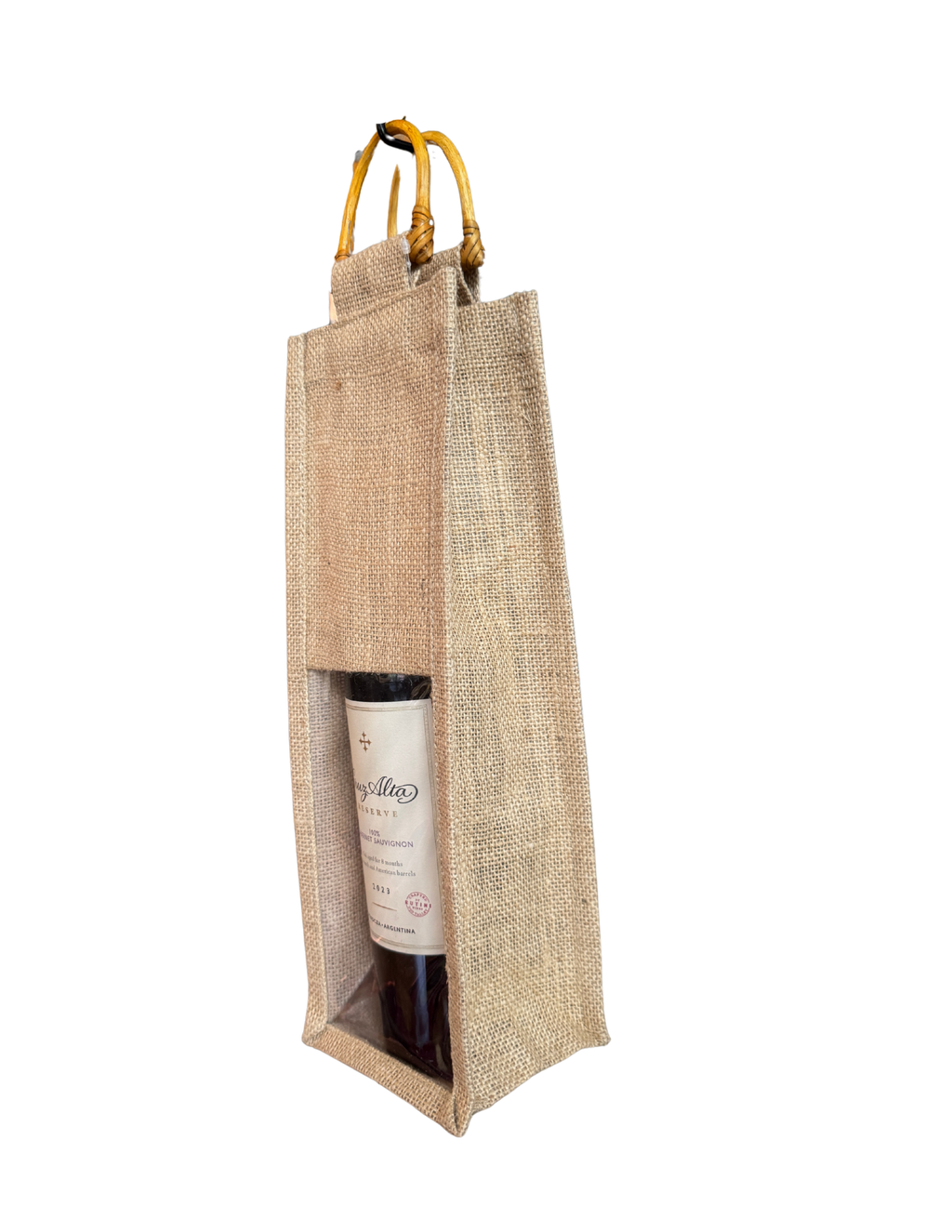 Natural Jute Reusable Wine Bag with Bamboo Handle