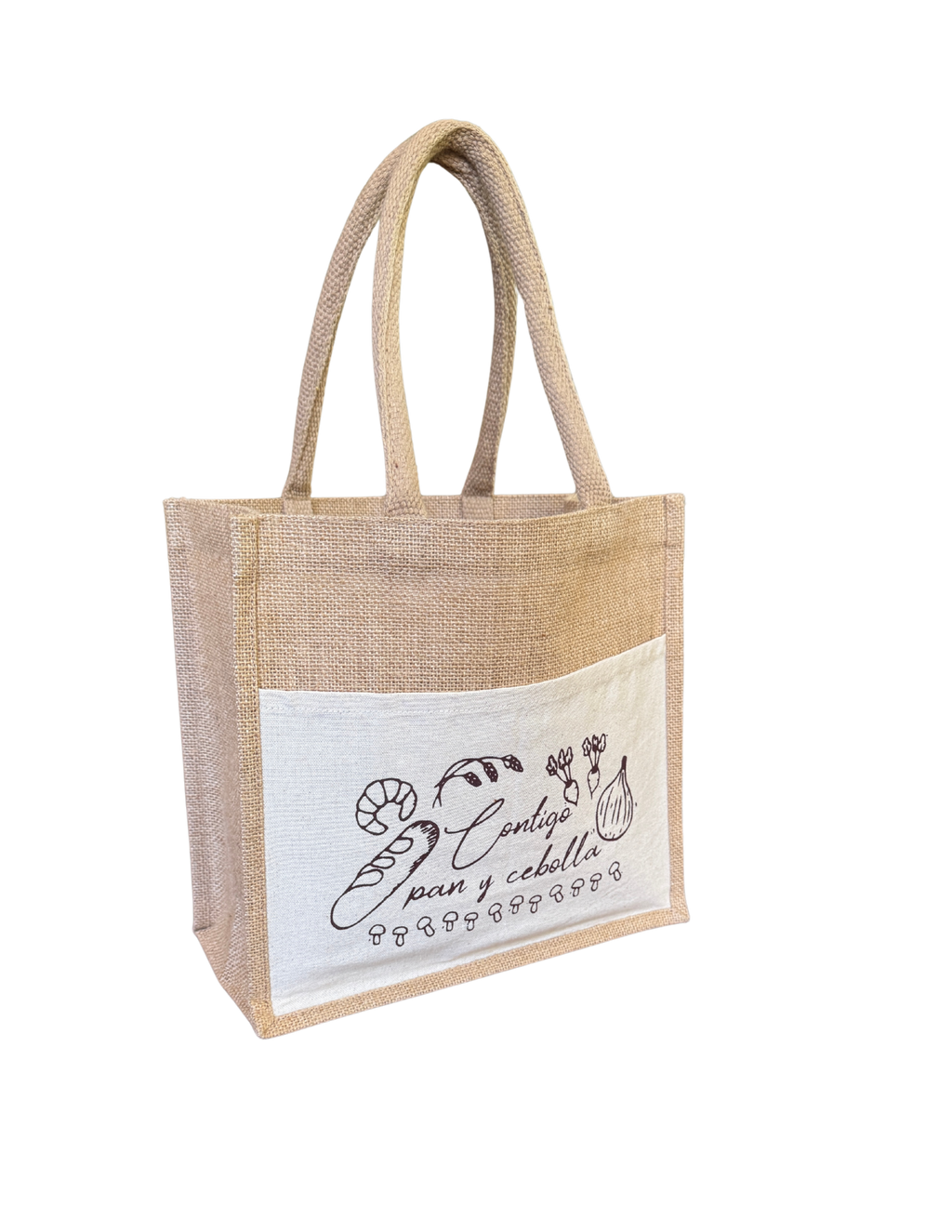 Natural Jute Tote Bag with Canvas Pocket