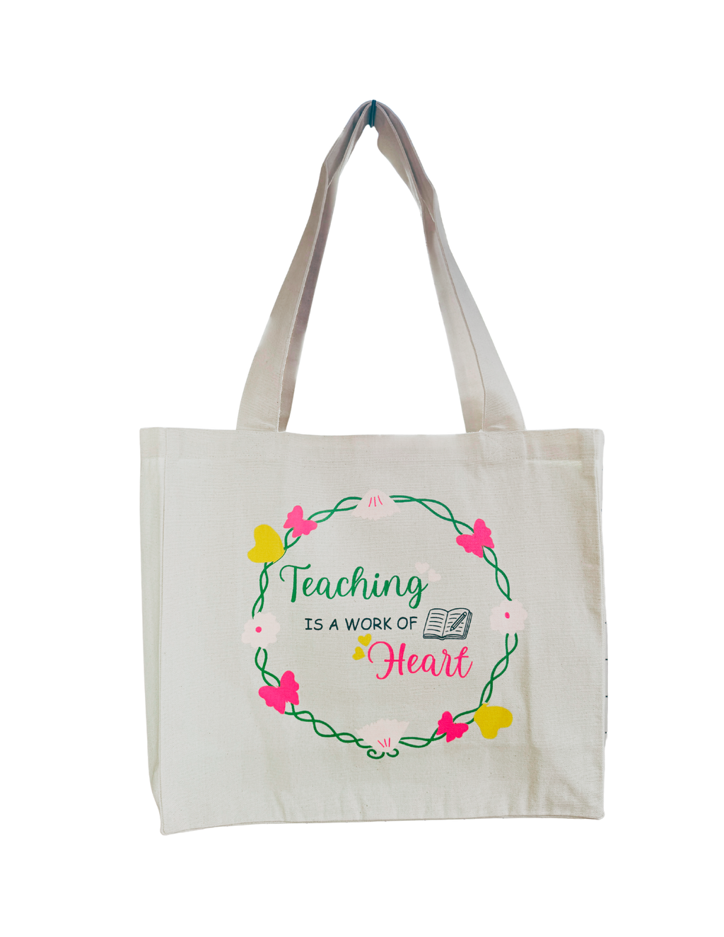 The "Teaching is a work of heart" - Natural Cotton Canvas Tote Bag with Gusset and Pouch - Gift Set