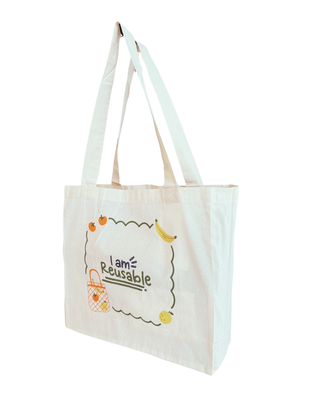 The "I am Reusable" - Natural 100% Calico Cotton Tote Bag with Gusset