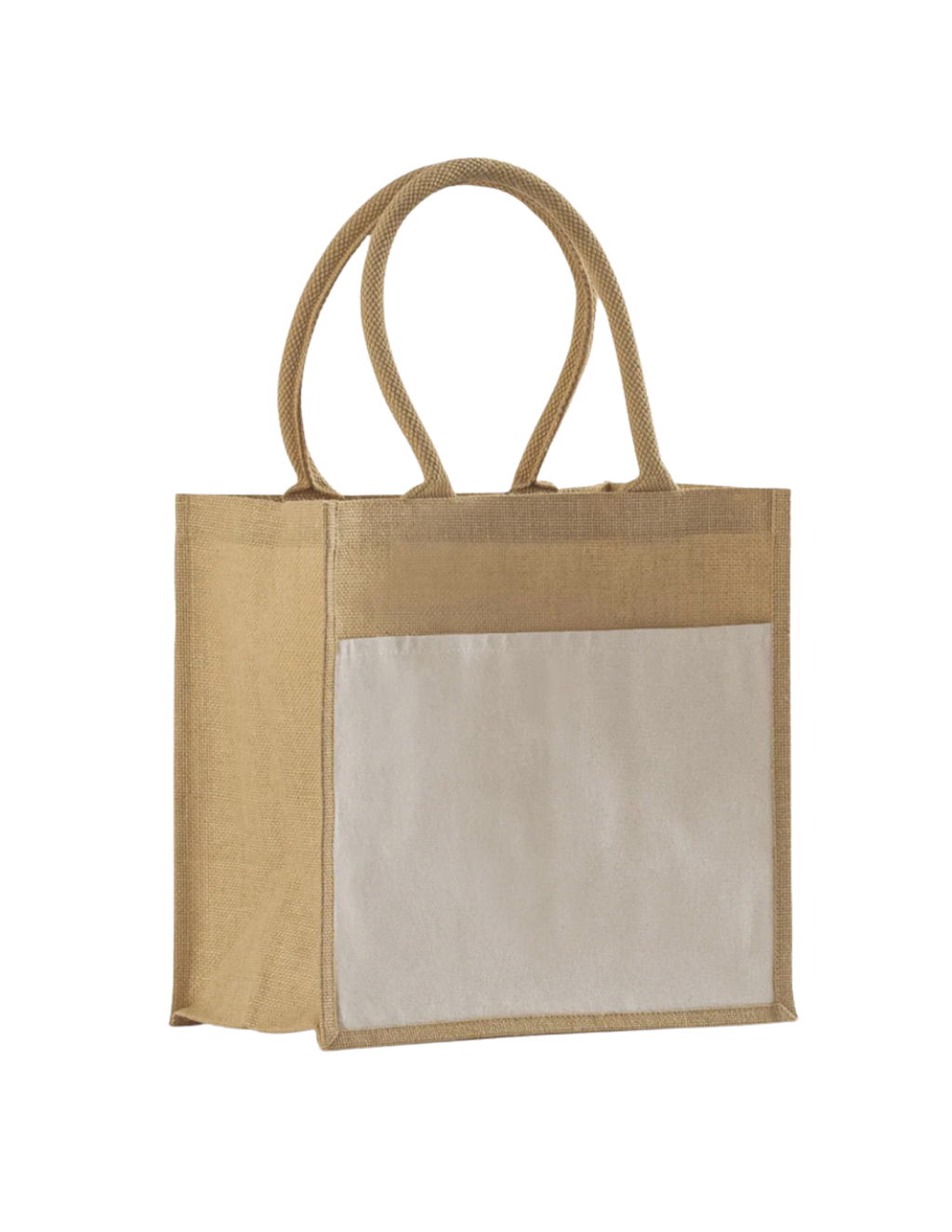 Natural Jute Tote Bag with Canvas Pocket