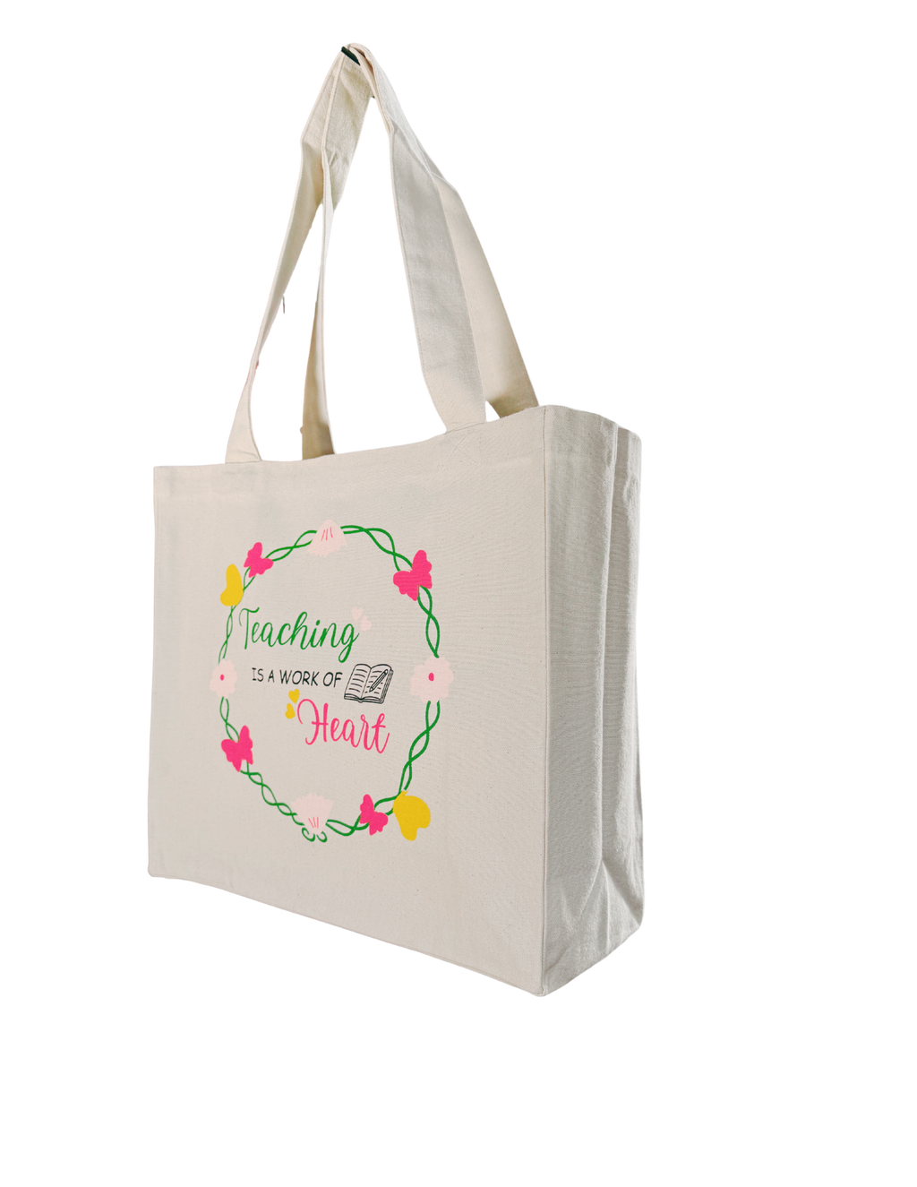 The "Teaching is a work of heart" - Natural Cotton Canvas Tote Bag with Gusset and Pouch - Gift Set