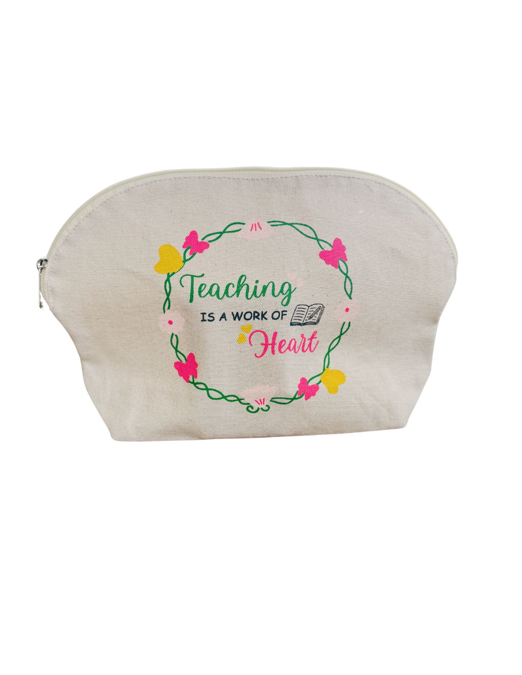 The "Teaching is a work of heart" - Natural Cotton Canvas Tote Bag with Gusset and Pouch - Gift Set