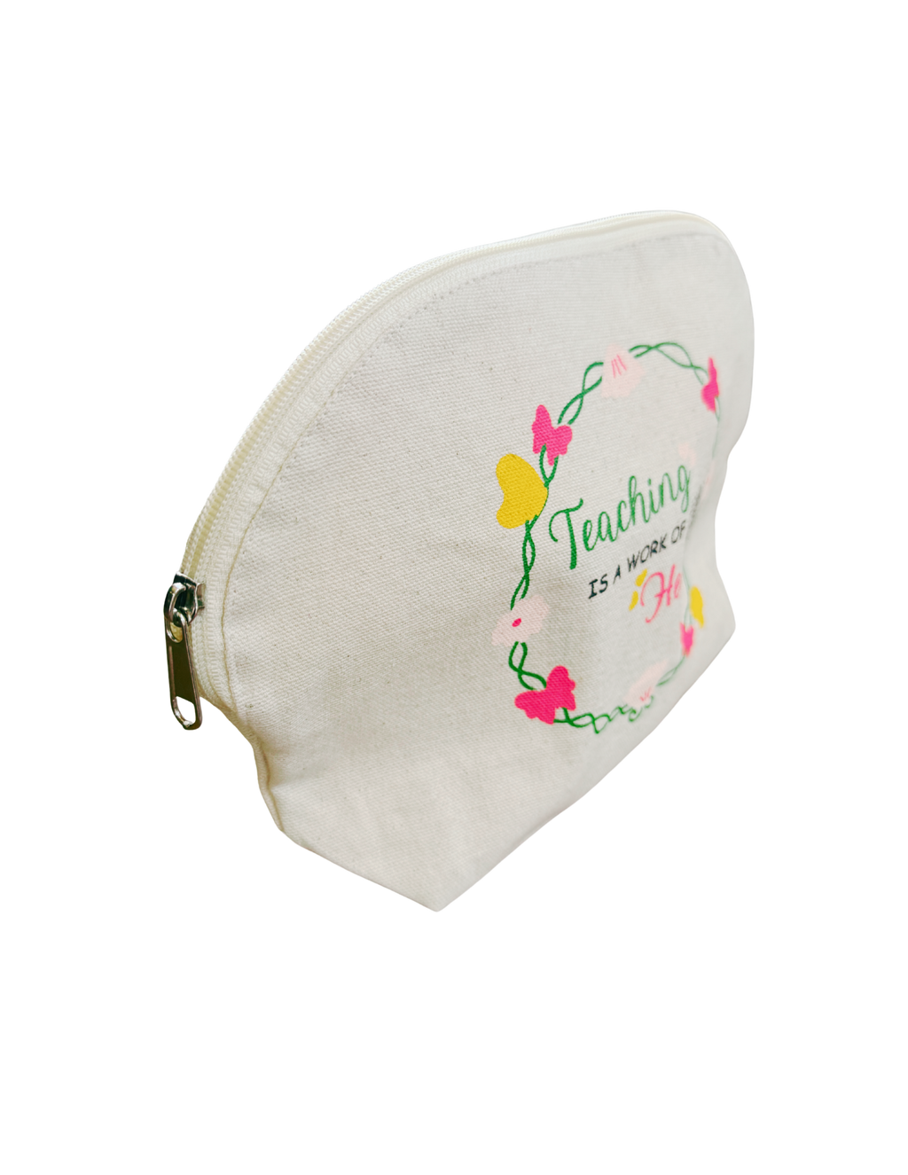 The "Teaching is a work of heart" - Natural Cotton Canvas Tote Bag with Gusset and Pouch - Gift Set