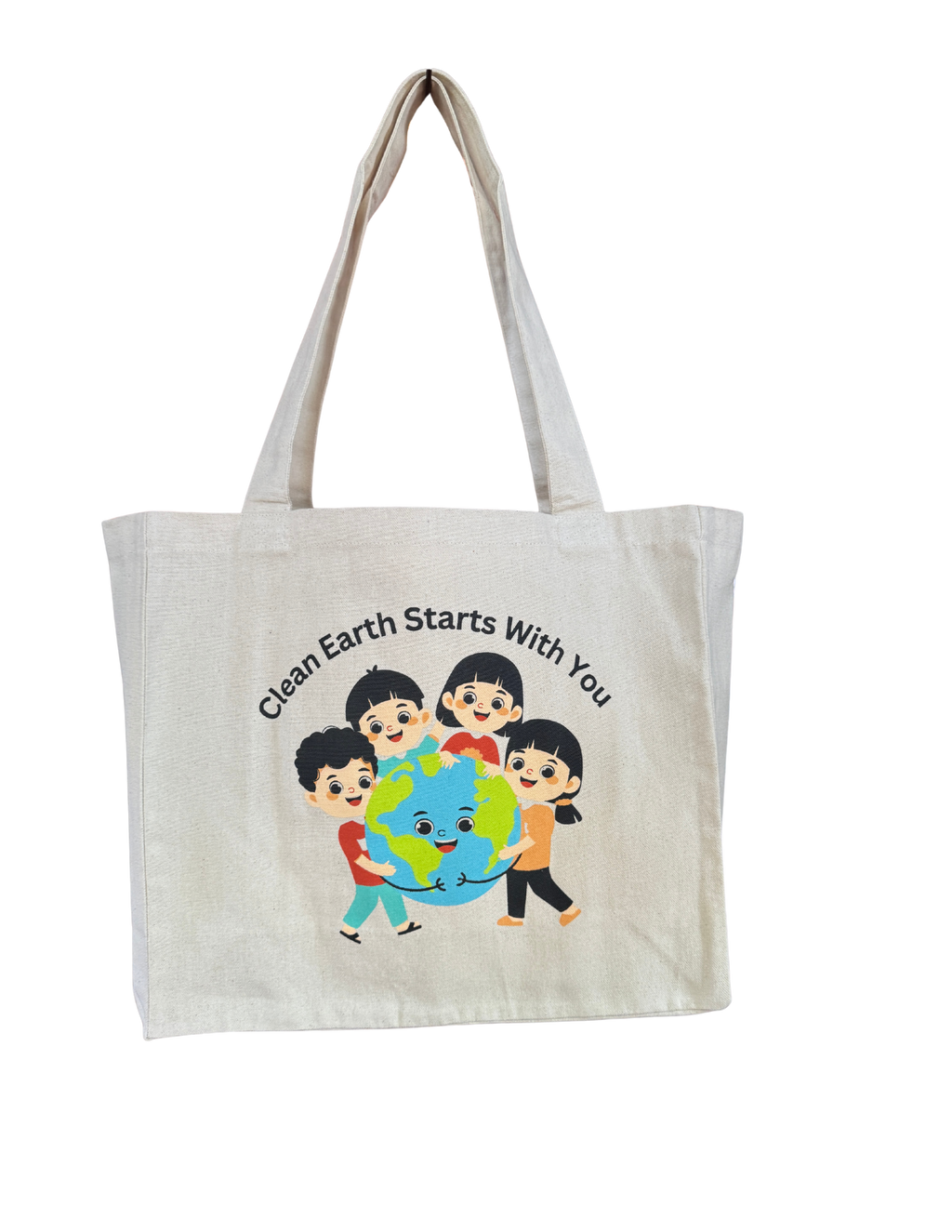 The "Clean Earth Starts With You" - Natural Cotton Canvas Tote Bag with Gusset