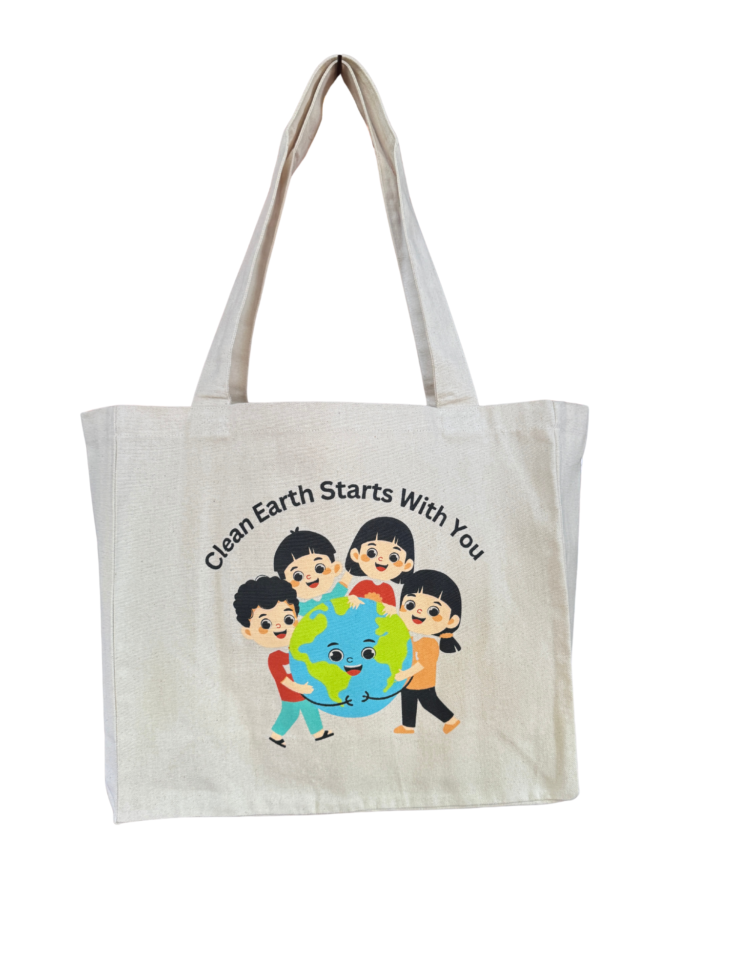 The "Clean Earth Starts With You" - Natural Cotton Canvas Tote Bag with Gusset