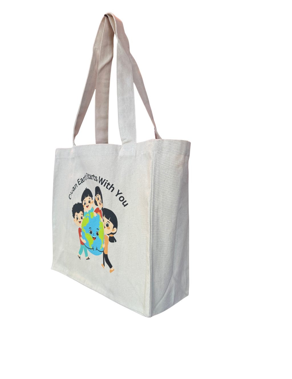 The "Clean Earth Starts With You" - Natural Cotton Canvas Tote Bag with Gusset