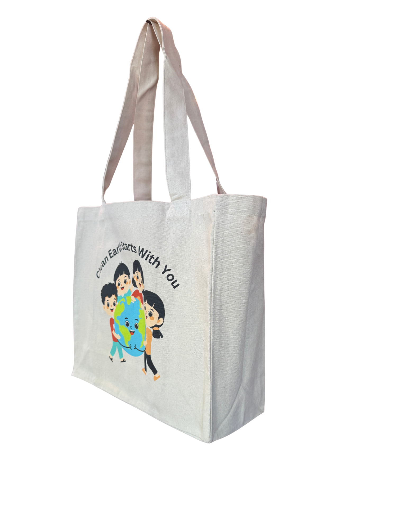 The "Clean Earth Starts With You" - Natural Cotton Canvas Tote Bag with Gusset