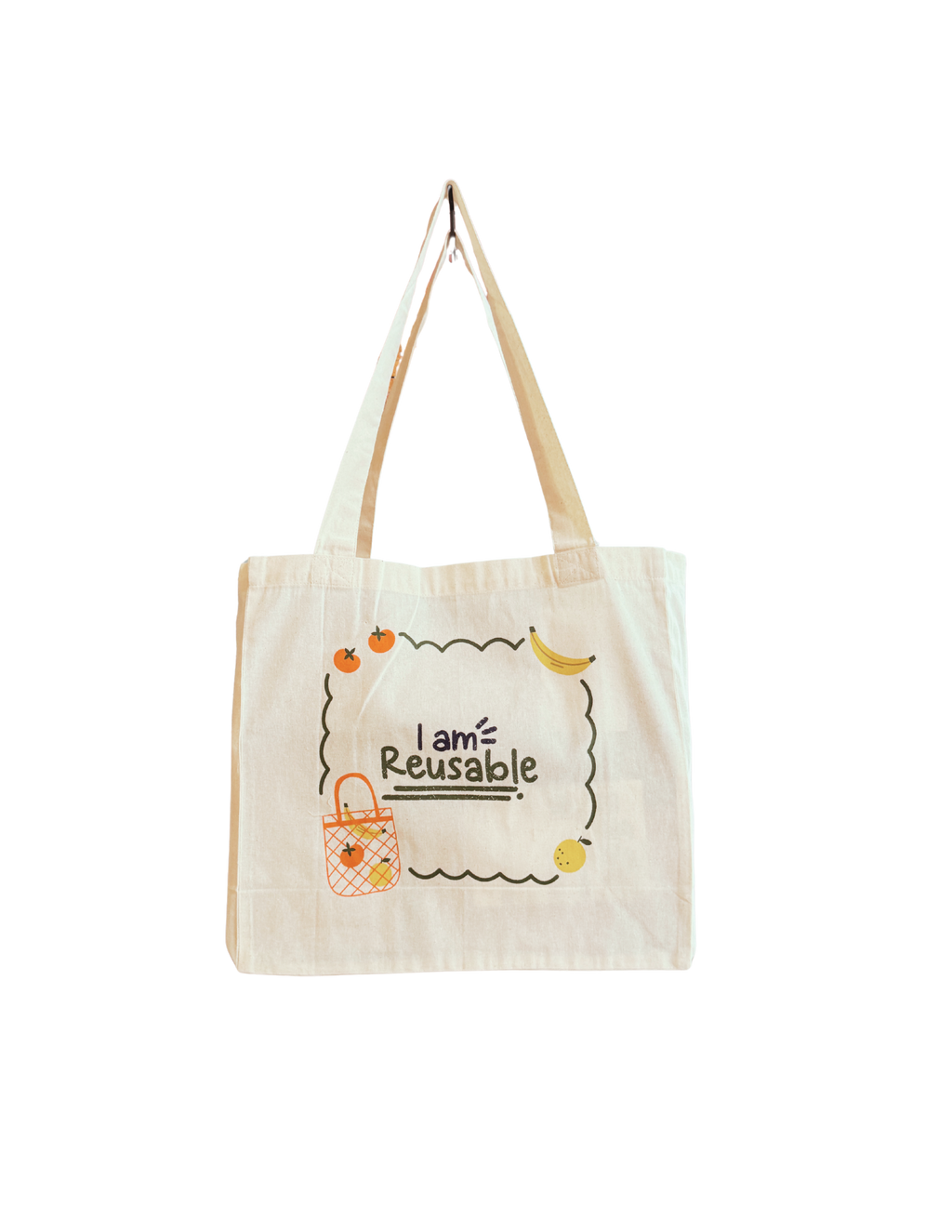 The "I am Reusable" - Natural 100% Calico Cotton Tote Bag with Gusset