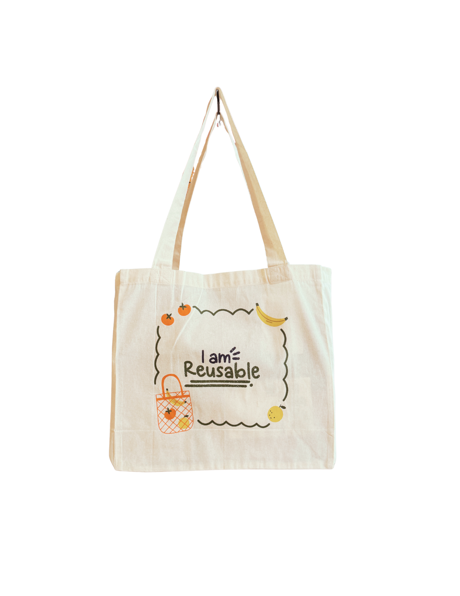 The "I am Reusable" - Natural 100% Calico Cotton Tote Bag with Gusset
